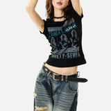 Women Retro Slim Fit Black T-Shirt