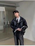 Black Thickened Warm PU Leather Jacket