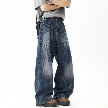 Contrast Color Straight Leg Denim Jeans