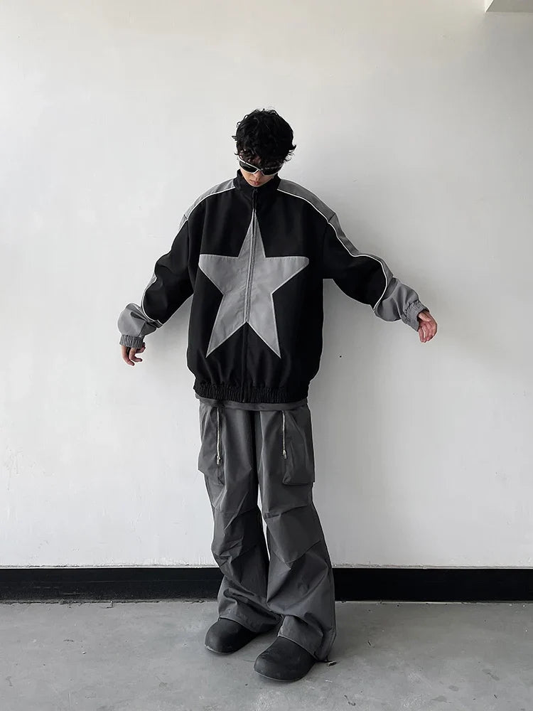 Retro Patchwork Star Varsity Jacket