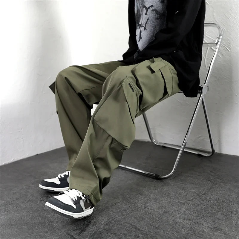 Vintage Cargo Pocket Drawstring Baggy Wide Pants