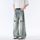 Streetwear Blue Baggy Ripped Wide Leg Jeans
