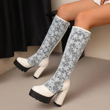 Graceful Sheer Floral Lace Knee High Boots