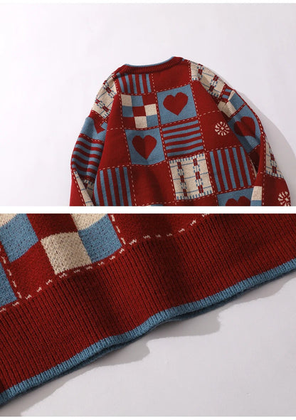 Heart Plaid Vintage Sweater