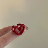Chic Red Hollow Heart Ring