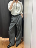 Elegant Gray Pleated Wide Leg Pants