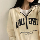 Cozy Zip-Up Letter Print Half Zipper Hoodie