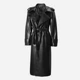 Stylish Black Leather Double Breasted Coat