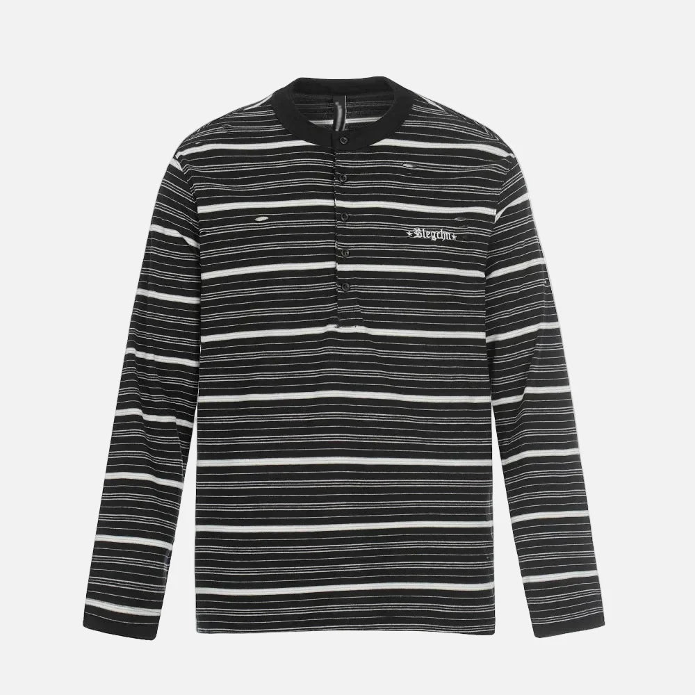 Elevated Ripped Henley Collar Long Sleeve T-Shirt