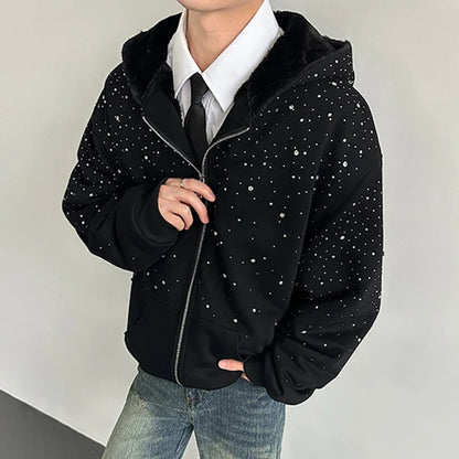 Diamond Patchwork Hooded Faux Fur Sweatshirt
