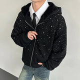 Diamond Patchwork Hooded Faux Fur Sweatshirt