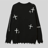 Gothing Vintage Heart Cross Torn Knitted Sweater