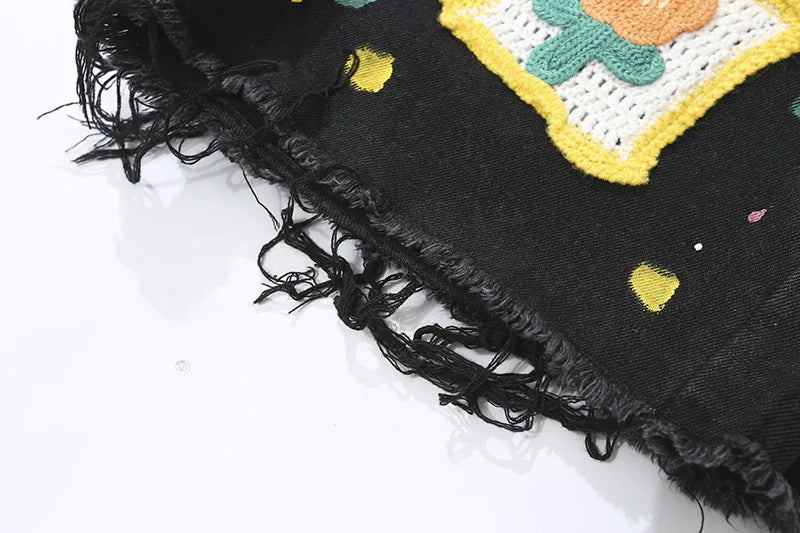 Vintage Floral Knitted Pattern Jorts
