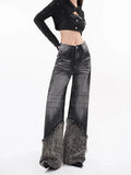 Minimal Look Leopard Spliced High Waist Jeans