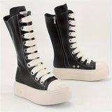 Stylish Zipper And Lace-Up Mid-Calf Boots