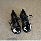 Cowhide Lace-Up Loafers Platform Shoes