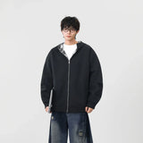 Plaid Zip-Up Casual Loose Hooded Sweatshirt