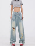 Vintage Cutting High Waist Wide Leg Jeans
