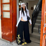 Premium Black Oversize Star Elastic Sweatpants