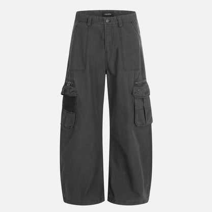 Retro Solid Color Wide Leg Cargo Pants