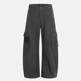 Retro Solid Color Wide Leg Cargo Pants