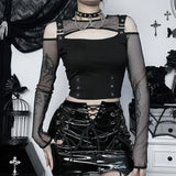 Dark Gothic Fishnet Patchwork Grunge T-Shirt