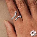 Adjustable Sterling Silver Snake CZ Band Ring