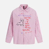 Streetwear Striped Graffiti Print Long Sleeve Shirt
