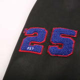 Retro Round Neck Pilot PU Leather Varsity Jacket