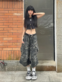 Streetwear Vintage camouflage denim high cargo Jorts