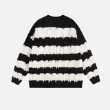 Classic Hairy Striped Round Neck Sweater