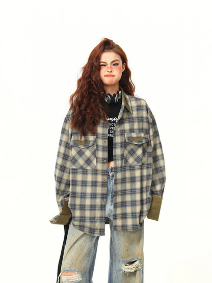 Contrasting Color Design Plaid Shirt