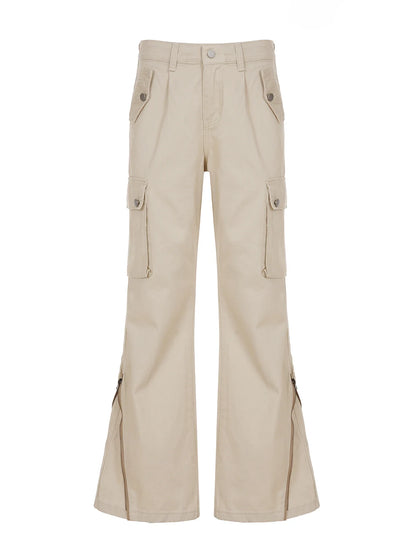 Vintage Khaki Flared Patchwork Denim Jeans