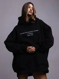 Cozy Oversized Retro Print Fleece Hoodie