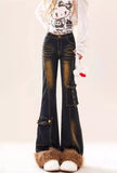 Vintage Patchwork Fringed High Waisted Jeans