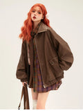 Retro Oversized Distressed Faux Leather Jacket