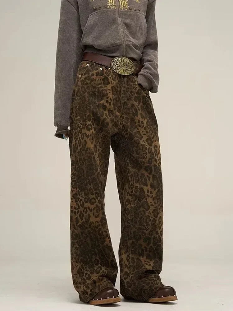 Y2K Leopard Flair High Waisted Pants