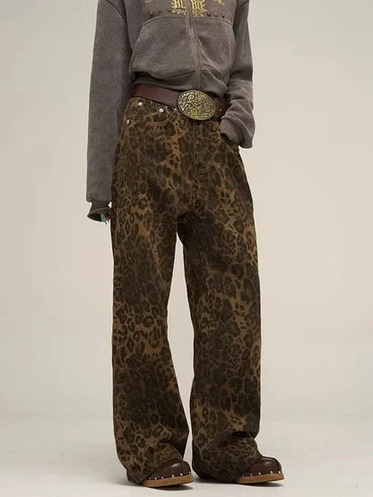 Y2K Leopard Flair High Waisted Pants