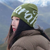 Black Wool Jacquard Letter Beanie Hat