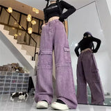 Purple Retro Overalls Jeans