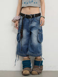 Vintage Cozy Drawstring Cargo Denim Jorts
