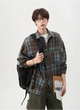 Vintage American Style Blue Plaid Shirt