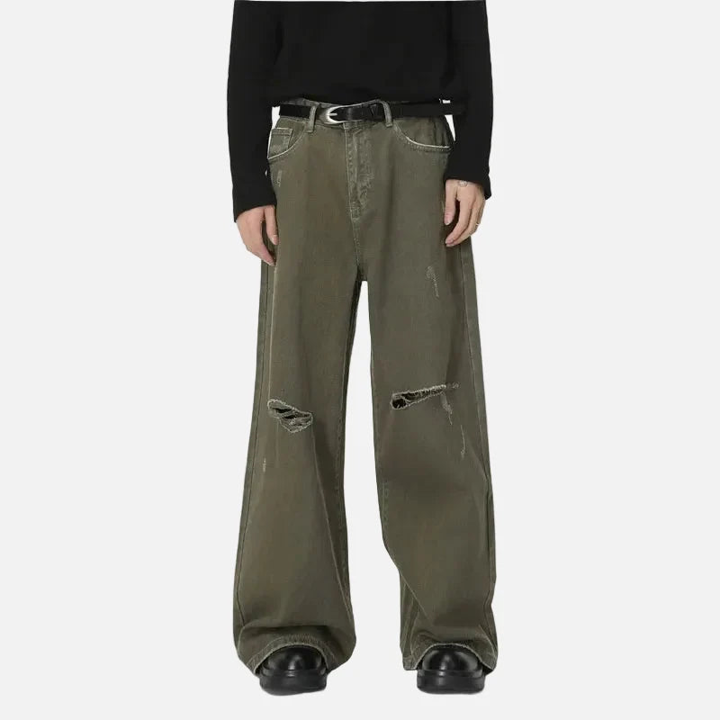 Vintage Green Distressed Loose Fit Jeans