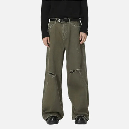 Vintage Green Distressed Loose Fit Jeans