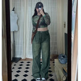 Streetwear Cool Green high waist retro jeans