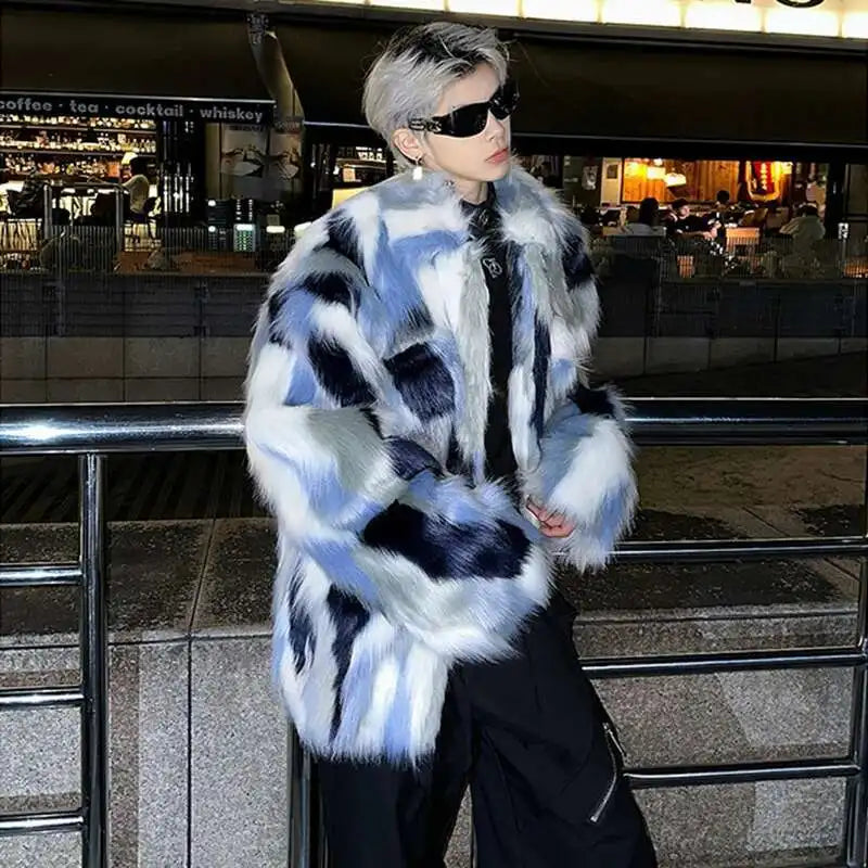 Luxurious Color Contrast Imitation Fur Jacket