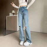 Chic Korean Style Light Blue Ripped Jeans