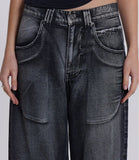 Vintage Wing Pattern Baggy Wide Leg Jeans