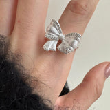 Adjustable Crystal Bow Silver Ring