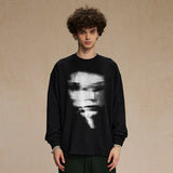 Blurry Face Graphic Long Sleeve Cotton T-Shirt